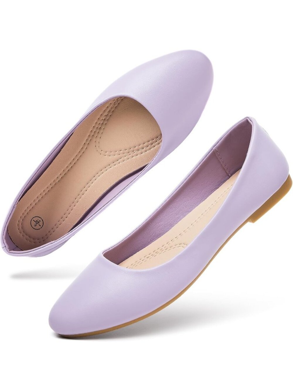 Women's Light Purple Comfortable PU Leather Round Toe Slip on Ballet Flat Shoes